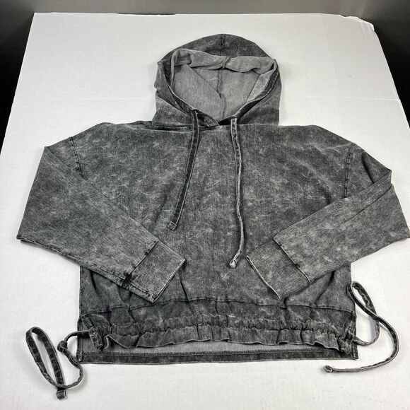 BlankNYC Hoodie Acid Wash Gray Casual Comfy Relaxed Pullover Top Tie Hem MEDIUM - Picture 1 of 10